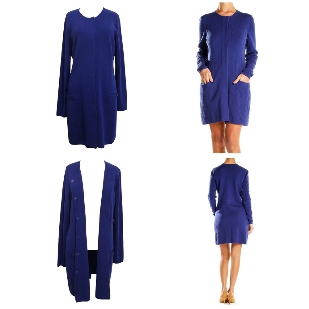 Talbots Blue 100% Pure Merino Wool Long Cardigan Jacket Dress Size Large